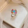 High-end micro-set zircon flower ring with multi-color stones and silver plating - Colorful Zirconia Flower Ring - Silver (J1215-钢)
