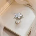 Luxury flower shaped silver ring with sparkling teardrop cubic zirconia in elegant box - Teardrop Zirconia Six-petal Flower Ring (J1216)