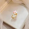 Luxury gold plated open ring featuring a colorful heart-shaped flower design with zircon - Colorful Heart Zirconia Open Ring - Gold (J1218--金)
