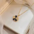 Gold-plated titanium steel necklace with rotatable black bauhinia flower pendant - Enamel Rotating Necklace (X0774) / Gold