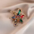Vintage alloy rhinestone flower brooch detail showing exquisite colorful gemstone design. - 774#