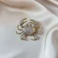 Elegant vintage gold-tone crab brooch encrusted with iridescent colorful rhinestones - Aurora Borealis Rhinestone Crab Style (911)
