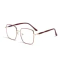 Oversized square metal frame glasses for men and women in dark red and gold finish - Burgundy