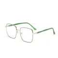 Classic oversized square metal frame glasses with green temples for men and women - Green