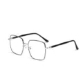 Large square silver metal frame eyeglasses with black temples for men and women - Silver