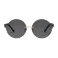 Retro rimless round sunglasses with gray lenses and gold bridge, chic Y2K fashion style. - Light Gray