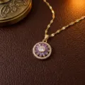 Elegante goldene rotierende Blumen-Halskette mit lila und klaren Zirkonia-Steinen - Halskette (X0042) / Lila