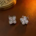 Elegante silberne Blumen-Ohrstecker besetzt mit funkelnden Marquise-Zirkonia-Steinen - Ohrringe (E0003) / Stil 2 / Stahlfarben