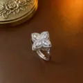 Eleganter silberner Blumen-Drehring mit funkelnden Zirkonia im Marquiseschliff - Ring (J0007) / Stil 2 / Stahlfarben