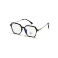 Fashionable black large square anti-blue light glasses frame with elegant gold metal temples - Large Square Frame / Bright Black