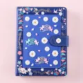 Blue leather notebook with 3D silicone daisies and koi fish, gold-stamped design journal. - (Seeking Flowers) B