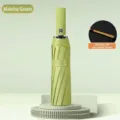 Matcha green foldable UV protection umbrella featuring a reinforced double-rib frame - Matcha Green