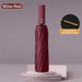 Portable wine red automatic folding umbrella with reinforced double-rib frame design - Burgundy