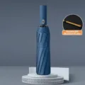 Portable foldable navy blue sun and rain umbrella with reinforced double rib frame - Dark Blue