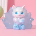 Detailed view of a pearlescent nine-tailed fox resin figurine for desktop decoration - Shanhai Fox Style A Blue