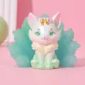 Detailed view of a cute nine-tailed fox resin figurine with translucent green tails - Shanhai Fox Style D Green