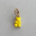 Playful yellow gummy bear dangle earring featuring a sparkling white zircon gold hoop - Bear Style / Single Piece / Yellow