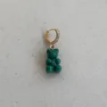 Trendy dark green gummy bear pendant earring featuring a gold zirconia-encrusted hoop - Bear Style / Single Piece / Green