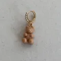 Cute brown gummy bear hoop earring with gold finish and sparkling cubic zirconia stones - Bear Style / Single Piece / Brown