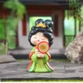 Detailed view of cute Tang Dynasty style resin girl figurine holding a round fan - Wenju Style