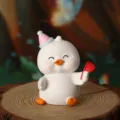 Adorable white resin duck figurine wearing a pink party hat holding a red flag ornament - Party Hat with Flag / White Duck A (Party Hat Style)