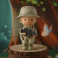 Nahaufnahme einer niedlichen Spezialeinheits-Soldatenfigur aus Harz auf einem Baumstumpf. - Chibi Soldat Wüstentarn (JM8263-3) / 10.5x5.5x5.5cm
