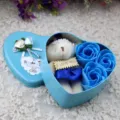 Romantic blue heart-shaped tin gift box set with soap roses and small teddy bear - Blue Heart Tin Box (With Roses And Bear)