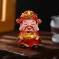Cute red God of Wealth Caishen figurine holding gold ingots for home and office decor - Cornucopia Caishen