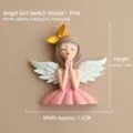 Pink resin angel girl switch sticker decoration with white wings and gold bow - Height approx 7.8CM Width approx 7.5CM / Pink Wishing