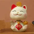 Cream-colored lucky cat bobblehead figurine for car dashboard and home decoration gift - Bellyband Blessing Style (Shaking Head) / Off White