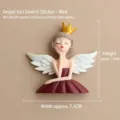 Decorative red dress angel girl resin switch sticker and fridge magnet with size details - Height approx 7.8CM Width approx 7.5CM / Burgundy Thinking