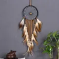 Bohemian dream catcher wall hanging with brown feathers and beads for home decor room - Wall Hanging Brown Style