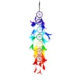Detailansicht eines bunten Regenbogen-Traumfängers mit sieben farbigen Ringen - 7.5*85cm / bunt