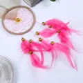 Close-up detail of vibrant pink feathers and golden beads on an Indian style dreamcatcher - Pink