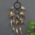 Handgefertigt Indischer Stil Doppelring Feder Traumfaenger Wandbehang Heimdeko Geschenk - Schwarz