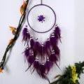 Exquisite purple dream catcher wall hanging with feathers and wooden beads for home decor. - 20cm / Purple