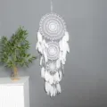 Large bohemian dream catcher handmade woven feather wall hanging for home decor wedding. - White Triple Ring