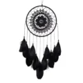 Attrape-rêves noir en dentelle avec plumes décoration murale bohème pour chambre - Noir