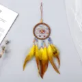 Handmade feather dream catcher hanging ornament for bedroom wall decor and gift decor items - Yellow