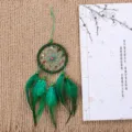 Green feather dream catcher wall hanging boho wind chime handmade home room decor gift 1pc - Green