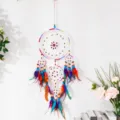 Handmade feather dreamcatcher wall hanging boho bedroom decor ornament wind chime pendant - Rainbow