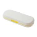 Astuccio per penne a doppio strato minimalista in bianco e giallo, scatola di cancelleria carina grande. - Bianco