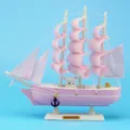 Pink Mediterranean style wooden sailing ship model for creative home decor and gift - 24cm / Pink