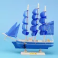 Mediterranean style blue and white wooden sailboat model home office decor gift - 24cm / Blue