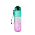 Bouteille d'eau en plastique dégradé avec repère de temps et citations de motivation. - 1000ml / Vert