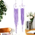 Handmade Purple Macrame Dream Catcher Moon Star Wall Hanging Bohemian Home Decor Tapestry - Violet