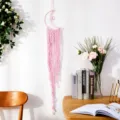 Attrape-reve lune macrame rose fait main, belle suspension murale style boheme. - Style Lune / Rose