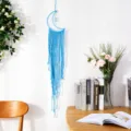 Artisanal capteur de reves lune bleue en coton macrame decoration murale boheme chic - Style Lune / Bleu
