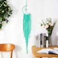 Attrape-reve lune en macrame fait main decoration murale tapisserie coton boheme - Style Lune / Vert