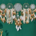 Boho 5-Piece Feather Dream Catcher Wall Hanging Decor Bedroom Living Room Ornament - Camel